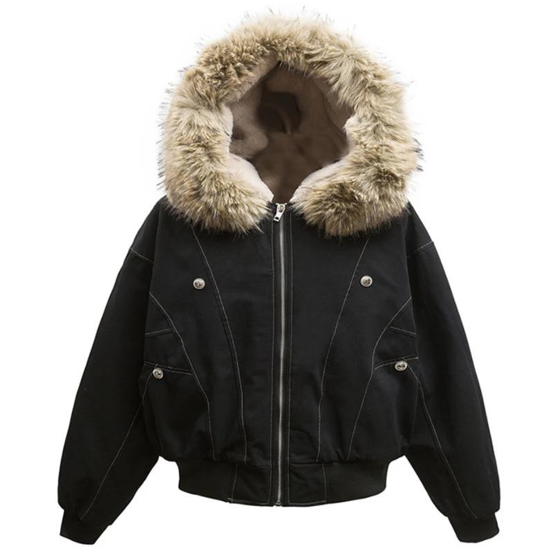 DRIPX Zimní bundy Parky s kožichovým límcem Kabát Pánské Vintage Zesílené Fleecové Teplé bundy Streetwear Harajuku Hip Hop Prošívané bundy Vrchní oblečení
