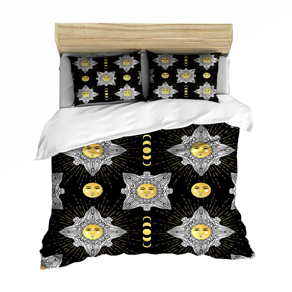 Sun Duvet Cover Colorful Mushrooms Bedding Burning Sun Comforter Cover Halloween Skull Hippie Style Bedding Bedroom Decoration