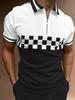 Men S Short Sleeve Polo Shirt Color Block Zip Detail Loose Fit Casual Top