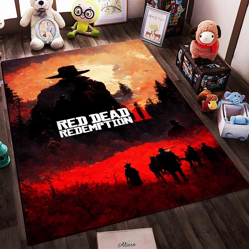 Red Dead Redemption 2 Western Cowboy Rug Non-slip rug suitable for living room and bedroom sofas.