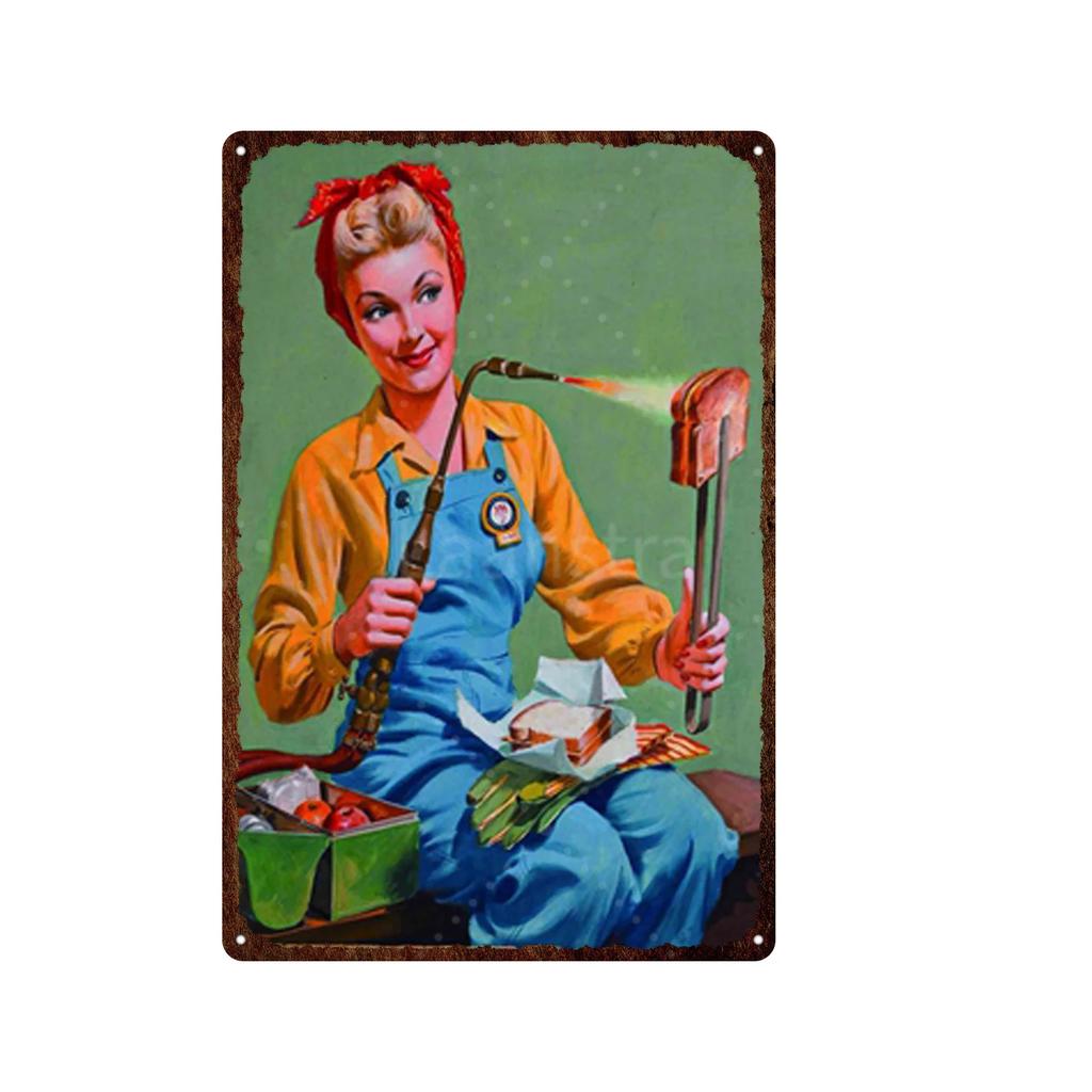Iron Painting Elegant Pin Up Girl Retro Posters Tin Sign Metal Sign Decor Wall Women Portrait Bar Pub Club Man Cave Pictures