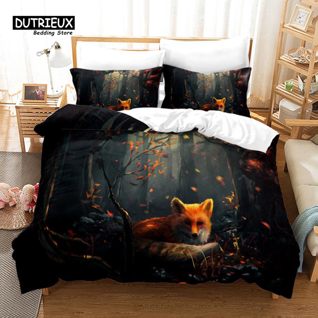 Cozy Elegant Twin Kids Fox Size Polyester Wild Animal Orange For Child Girls Teen Bedroom Decor Comforter