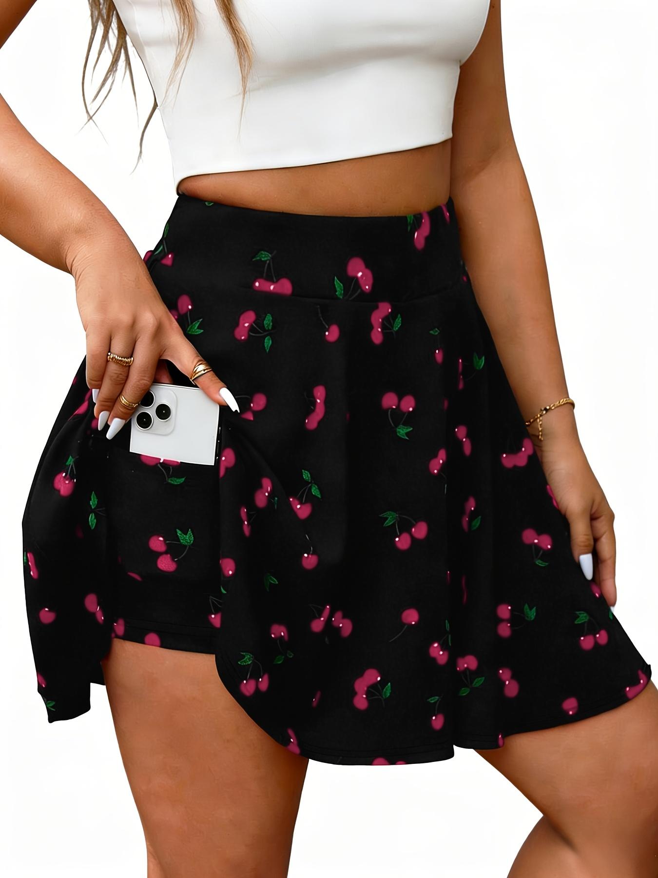 Ladies  Printed High Waisted Umbrella Hem Design Skirt and Pants, with Hidden Side Pockets for Portable Phone Storage Pockets 1XL