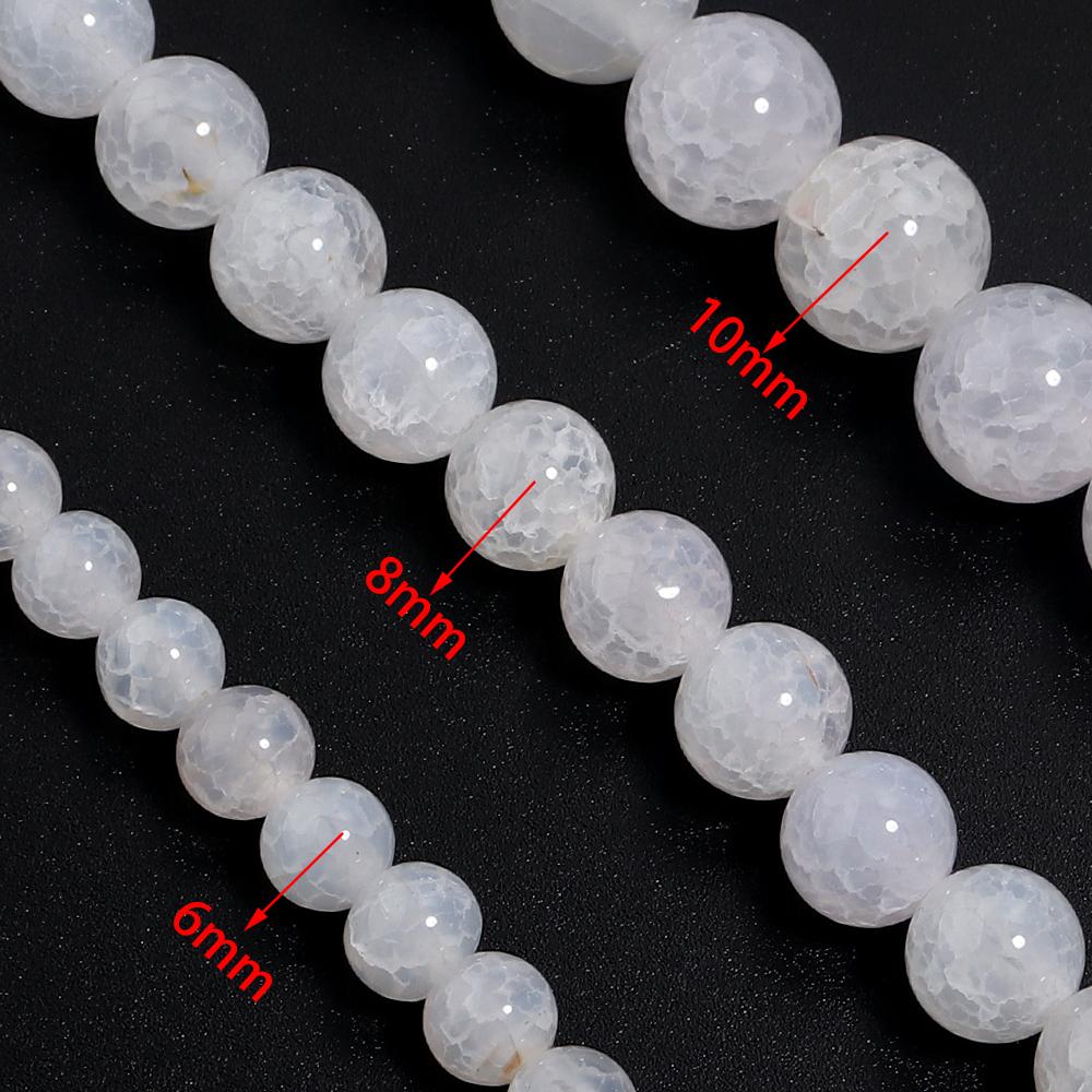 6 8 10mm Natural Agates Stone Beads White Ice Flower Round Loose Gemstone Bead For Jewelry Making DIY Necklace Bracelet Findings