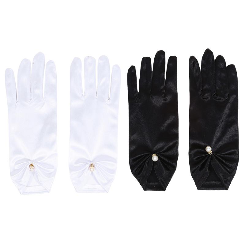 Retro Satin Hochzeitskleid Handschuhe Kurz Elegant Blütenblatt Perle Brauthandschuhe Vielseitige Tanz Atmungsaktive Fahrhandschuhe