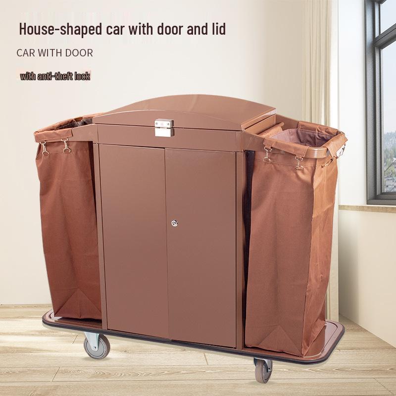 Hotel Linen & Room Service Cart – Stainless Steel Double-Sided Trolley for Cleaning & Sanitation.