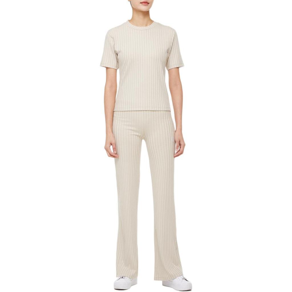 Calvin Klein Embroidered Logo Short Sleeve T-Shirt Women Tops Oat-Milk J220774-ACI