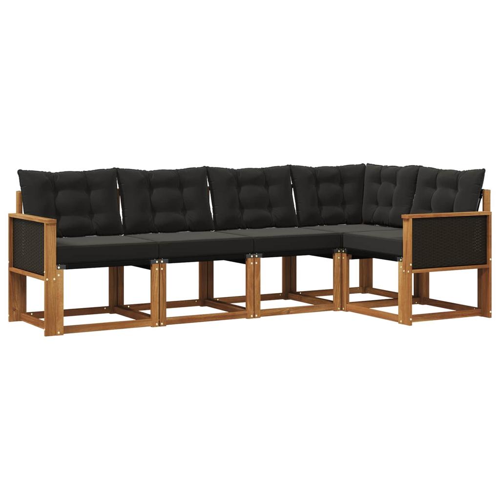 Outdoor Sofa Set with Cushions 5 pcs Natural and Black