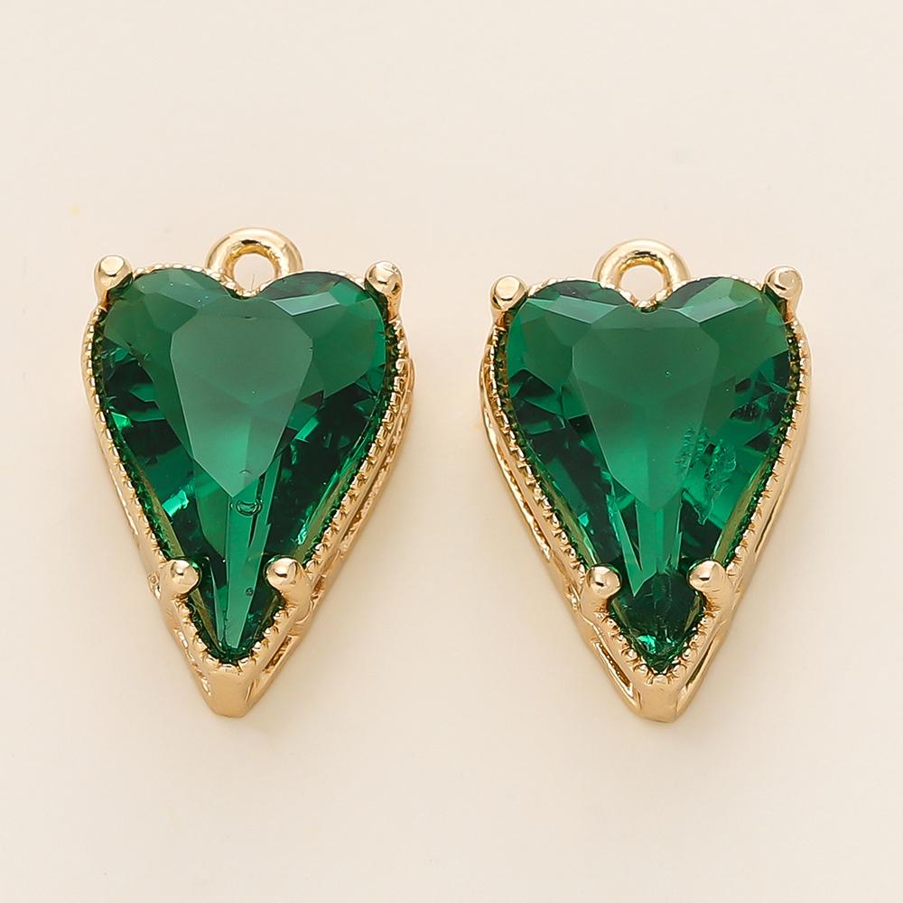 4/6Pcs 14/18K Gold Color Plated Zircon Single Hole Love Heart Double Hole Square Pendants For DIY Jewelry Making Findings