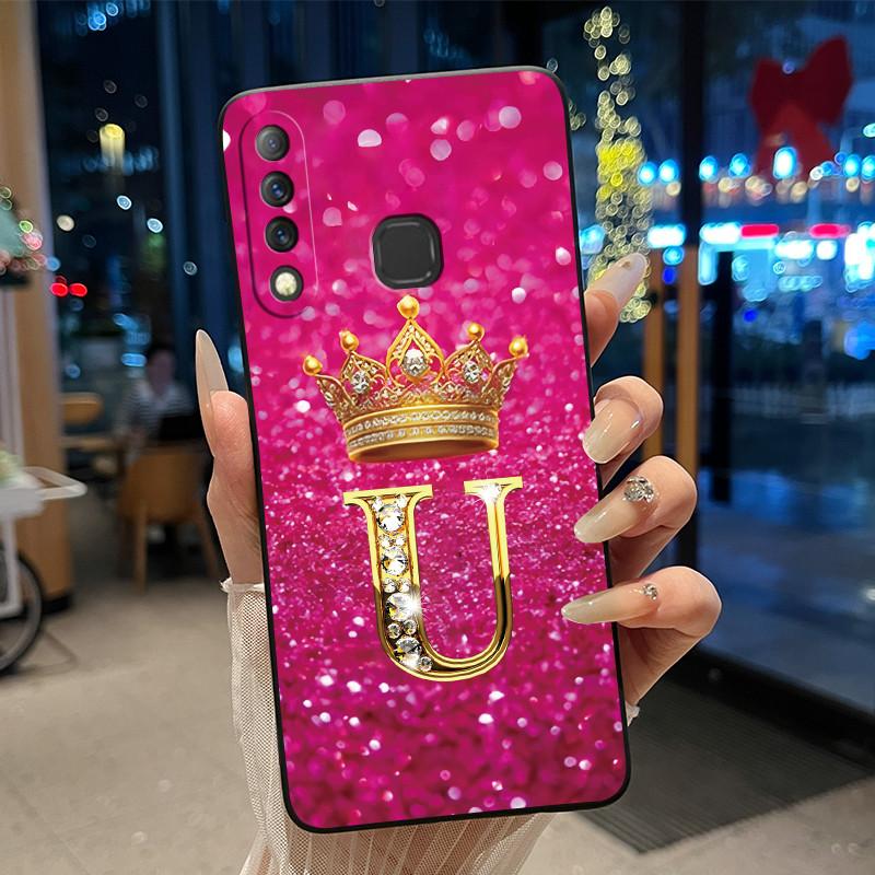 Beautiful A To Z Letter Crown Casing For Infinix S4 Smart3 Plus X626 X267 Case Black Soft Silicone Shockproof Shell