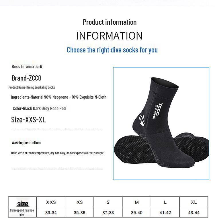 3mm ZCCO Super Elastic Winter Anti-Slip Diving Socks with Ankle Support, Anti-Abrasion Plus Size.