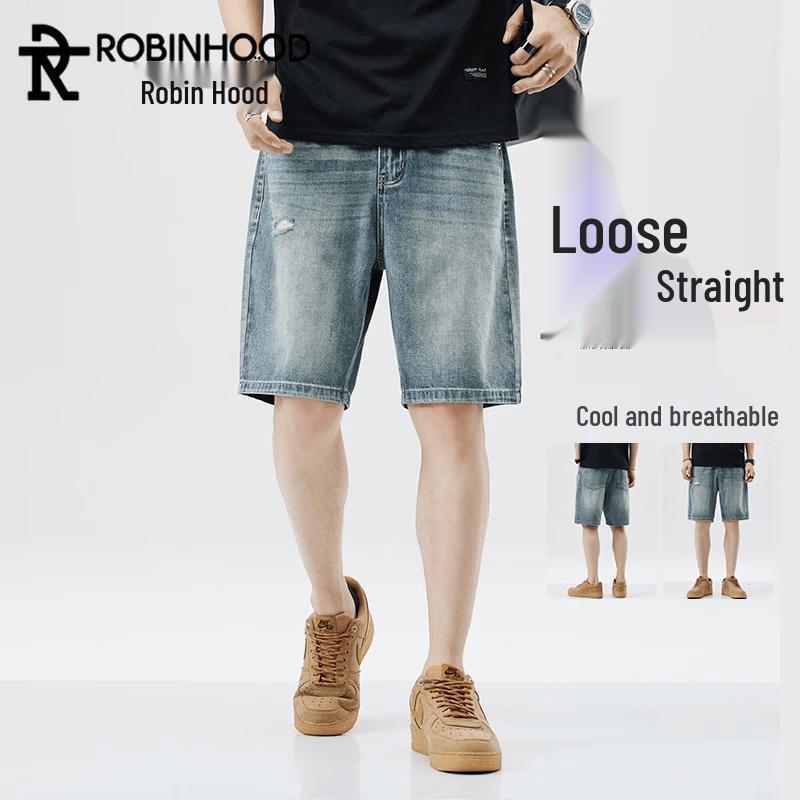 ROBINHOOD Men s Summer Loose Denim Shorts 32
