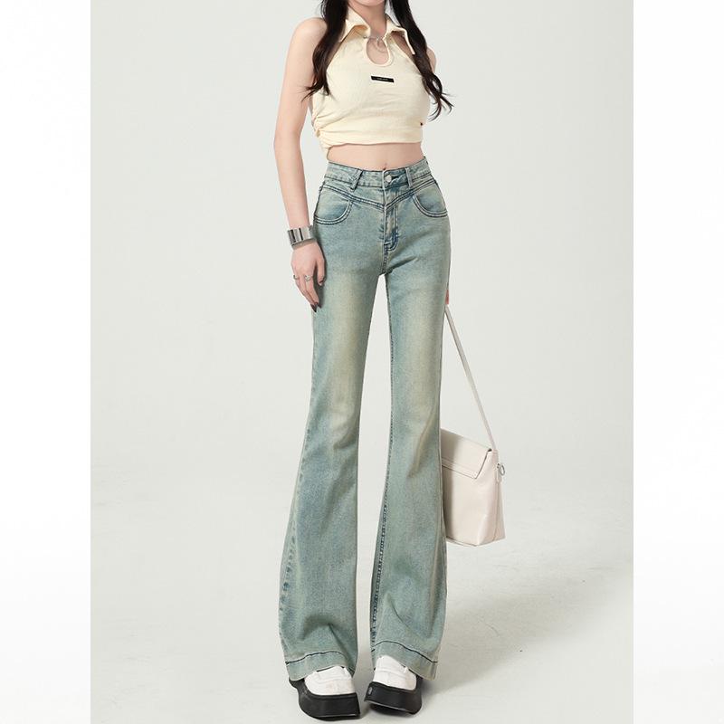 Women's High-Waisted Light Blue Micro-Flare Jeans - Slim Fit, Versatile Spring/Summer Design
