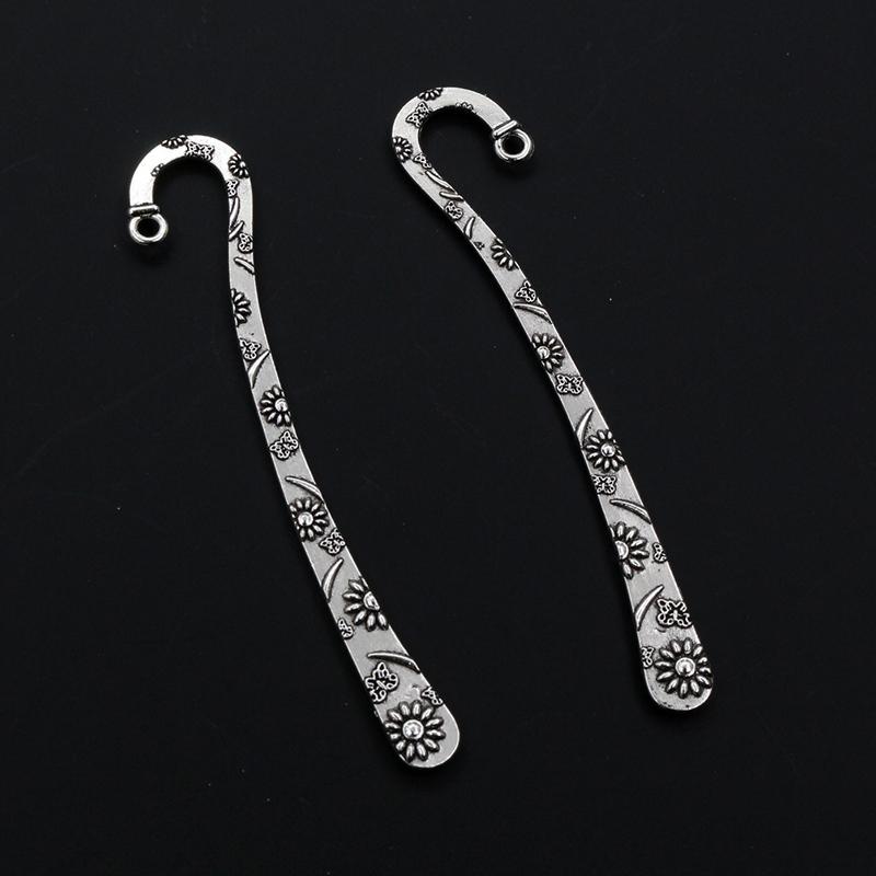 10pcs Vintage DIY Bookmark Charms Flower Antique Silver Plated Zinc Alloy Charms Pendant for Bookmarks Metal Jewelry Accessories