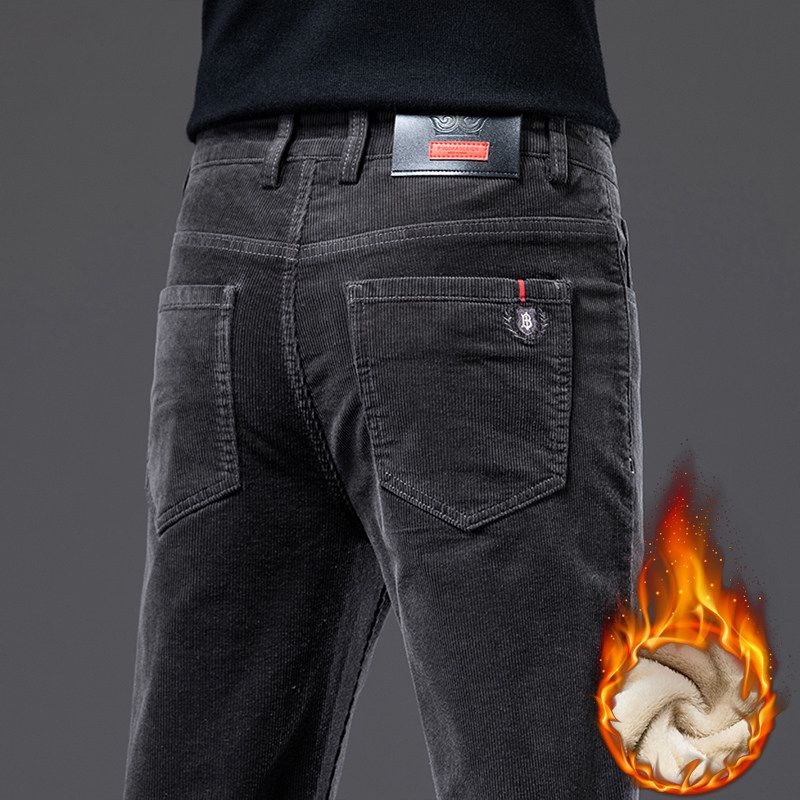 Trade Surplus Fleece-Lined Straight Corduroy Pants for Men, Autumn and Winter, Comfortable Middle-Aged Dad Corduroy Trousers, Business Casual Pants