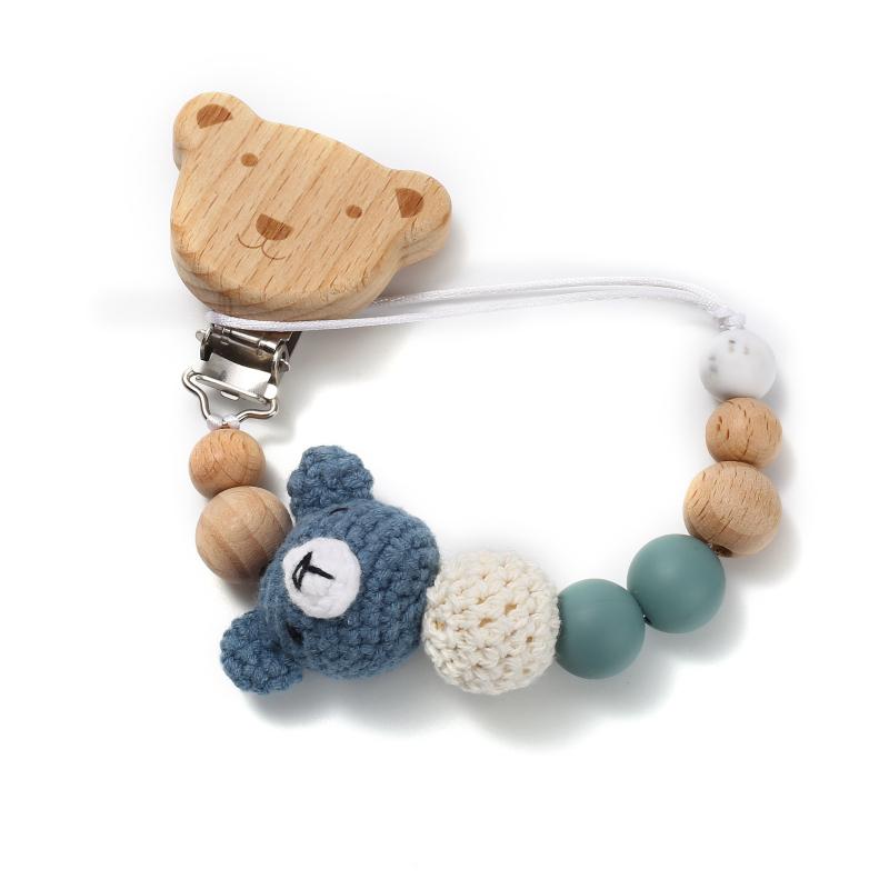 Baby Beech Wood Pacifier Clip Cartoon Animal Crochet Beads Silicone Nipple Chain For Teether Nursing Toys Baby Pacifier Chain