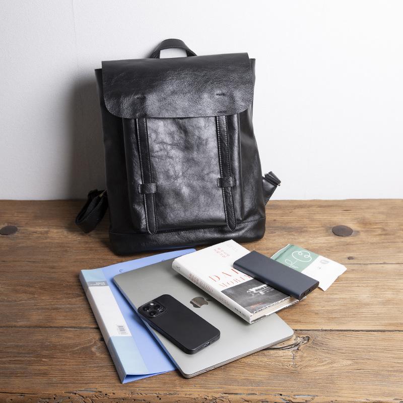 Leather backpack men's retro backpack Korean version student schoolbag leisure travel bag simple first layer cowhide