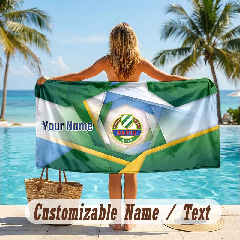 Custom Text Beach Towel, Soft Absorbent Swimming Multi-use TowelRapid Wien FC