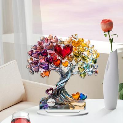 Ornement d'arbre en forme de cœur d'amour en acrylique coloré 2D, décoration plate pour la Saint-Valentin, décoration de table, arbre à papillons pour la maison, la cheminée, la table d'appoint, le bureau