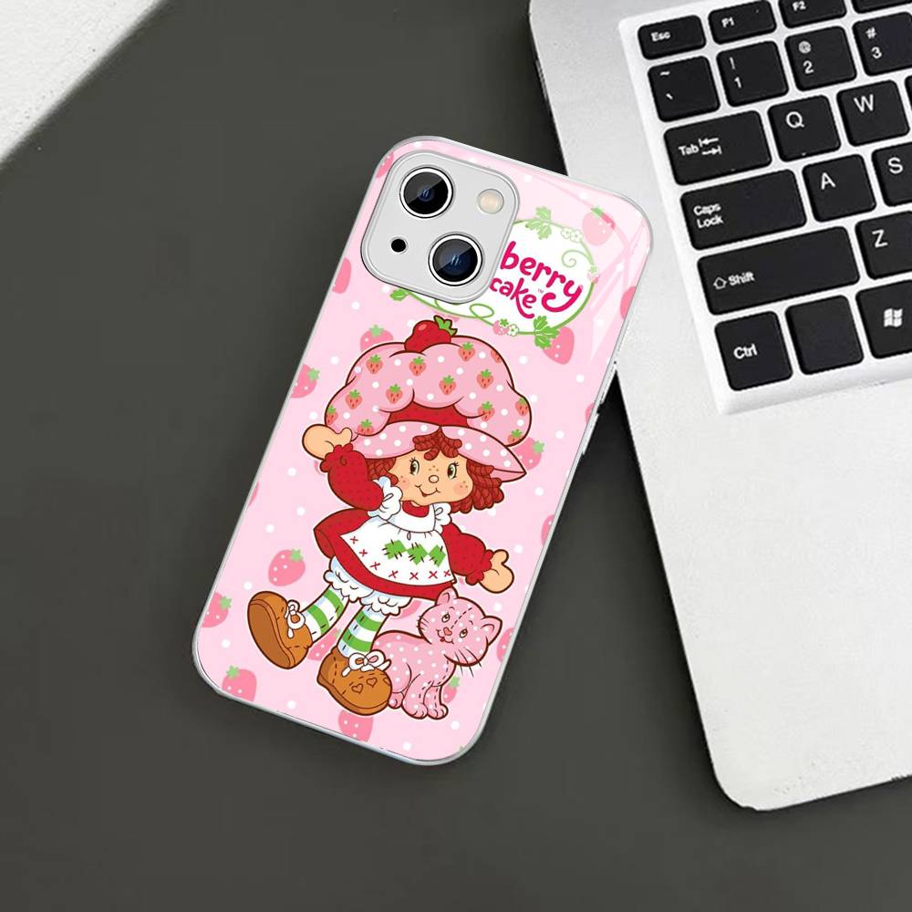 S-Strawberry-shortcake Girl Tempered Glass For Iphone 14 13 12 11 Pro Mini XS MAX 14Plus X XS XR Cover