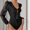New Party Sexy Style Jumpsuit, A Long-sleeved Lace with Lace-up Cutout