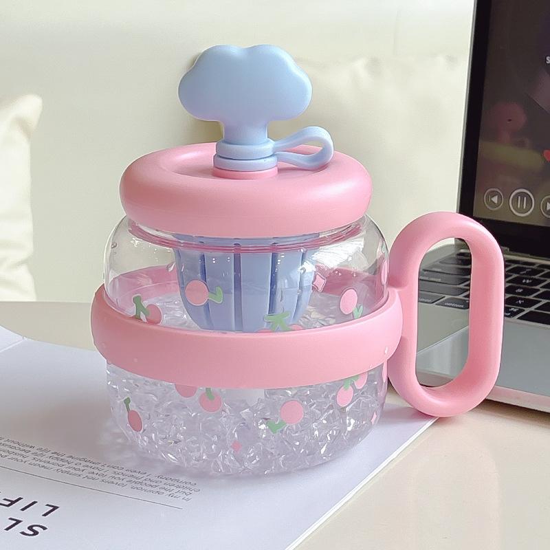 830ml Cloud Big Belly Cup Cute Cartoon Large Capacity Plastic Water Cup Portable Tea Separation Straw Flower Tea Cup with Handle