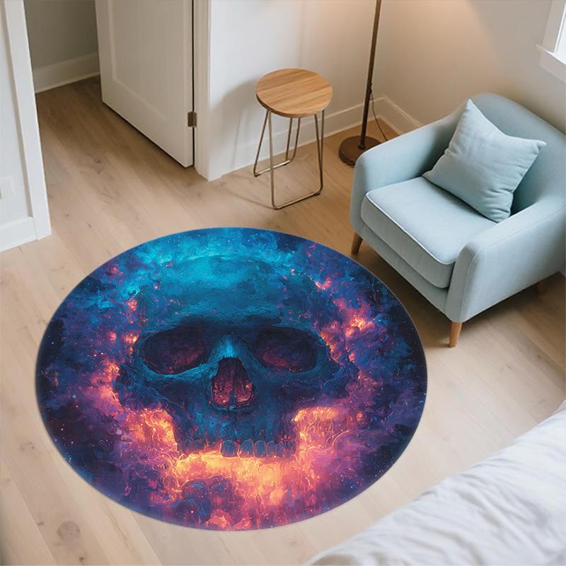 Colorful Skull,Round Area Rug,Carpet Rug for Living Room Bedroom Sofa Playroom Decor,Non-slip Floor Mat