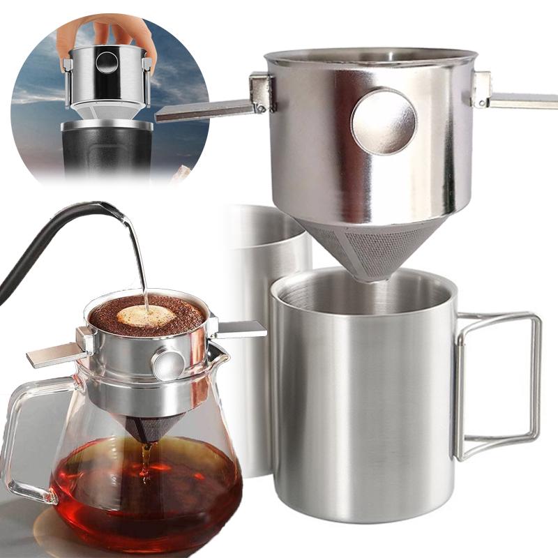 1 Set 304 Stainless Steel Hanging Ear Coffee Filter Cup Portable Hand Flush Filter Paper-free Funnel Coffee Utensils Cafe Tools