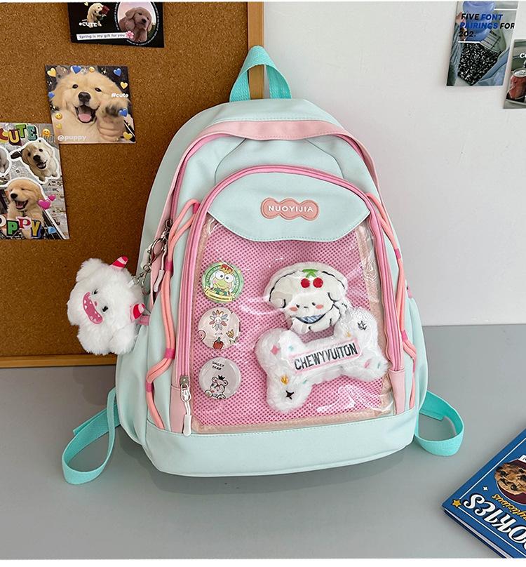 School Bag, High-value Japanese Color-block Transparent Pain Bag, Sweet Versatile Backpack for Middle School Students, Cute Children's Spring Outing