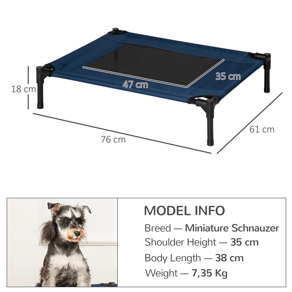 Dog Bed Outdoor Elevated Cat Bed Steel Frame 600D Oxford Fabric Blue 76 X 61 X 18 Cm