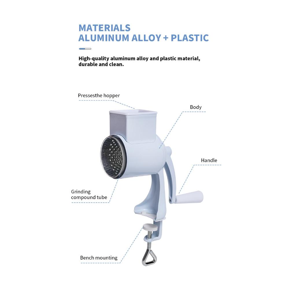 5-Blade Hand Crank Grinder, Stainless Steel Manual Food Processor for Cheese Nuts Spices, Multi-Function Kitchen Grinder