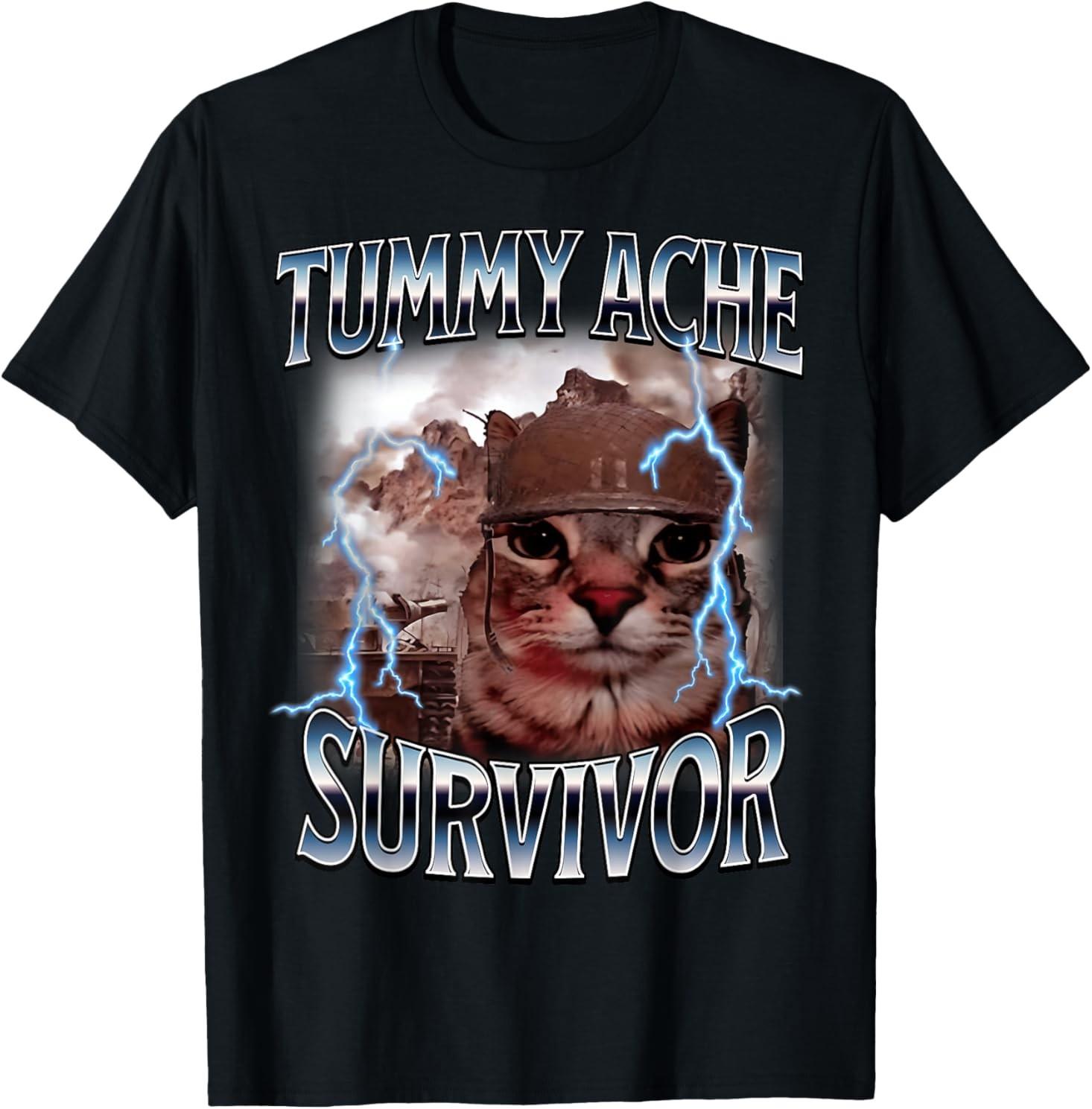 I Survived Today s Tummy Ache Survivor Funny Cat Meme T-Shirt S разноцветный