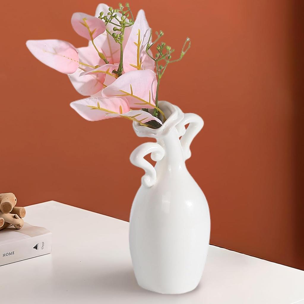 Vase with Attitude, White Ceramic Small Neck Vases, Novel and Lovely Unique Shape Vase, 7inch Modern Home Decoration Vases, Can Be Used As A
