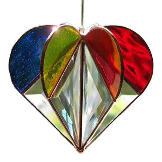 Colorful Heart Sun Catcher 3D Multi-Faceted Heart Hanging Ornament Stained Glass Rainbow Maker Window Decoration for Home Office Balcony Car