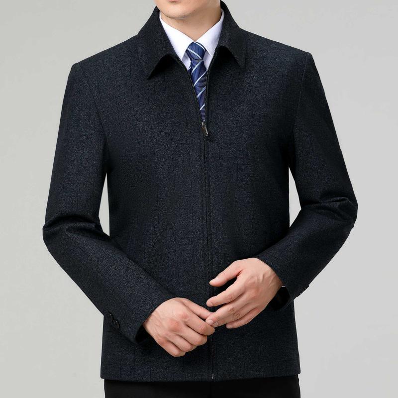 Men's Business Casual Autumn Wool Jacket - Non-Iron, Lapel Coat for Middle-Aged Dads