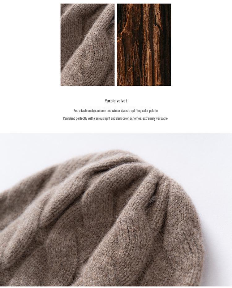 Heavyweight Thickened Wool Cashmere Knit Hat - Double Layer, Warm, Pure Color