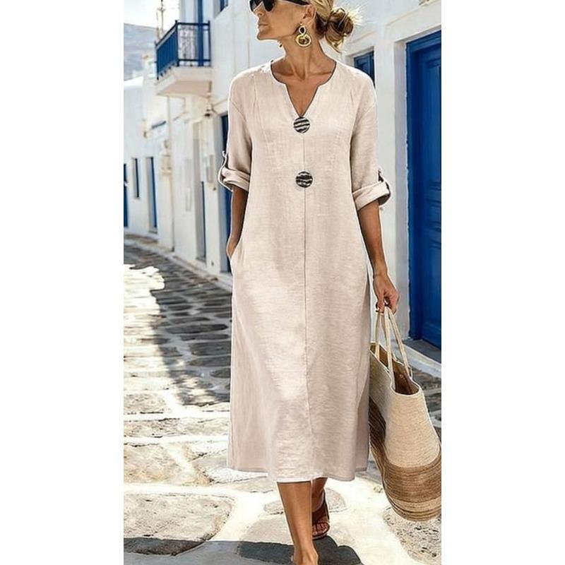 BITCED Fashion Autumn Winter Solid Color Print Long Sleeve V-Neck Casual Dresses