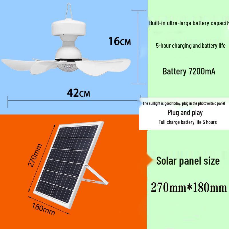 Outdoor Solar-Powered Ceiling Fan with Remote Control and LED Light
