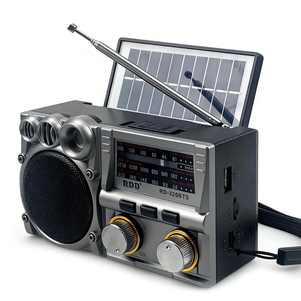 Radio Portátil FM AM SW Radio Solar Receptor de Radio Altavoz Bluetooth Tarjeta TF Unidad USB Reproductor de Música MP3 Batería Recargable