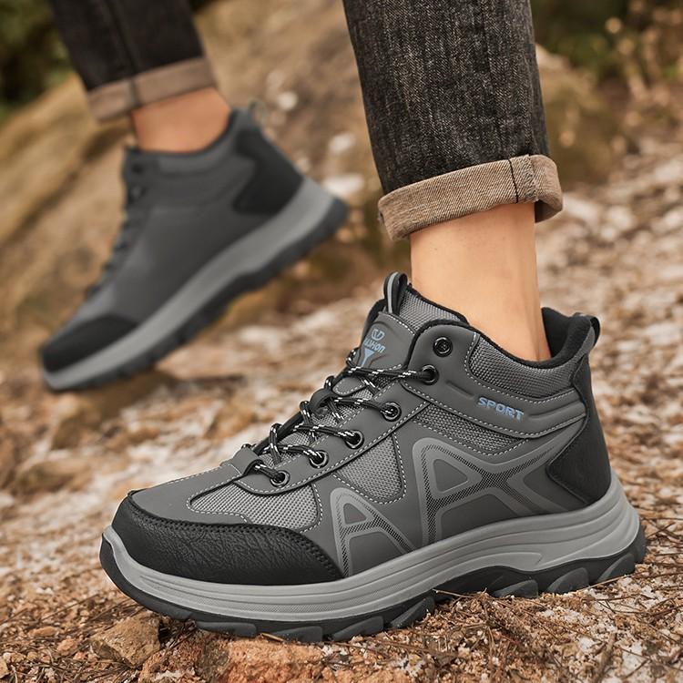 Autumn and winter new outdoor sports shoes large size rubber sole high top wear-resistant mountaineering casual warm velvet shoes