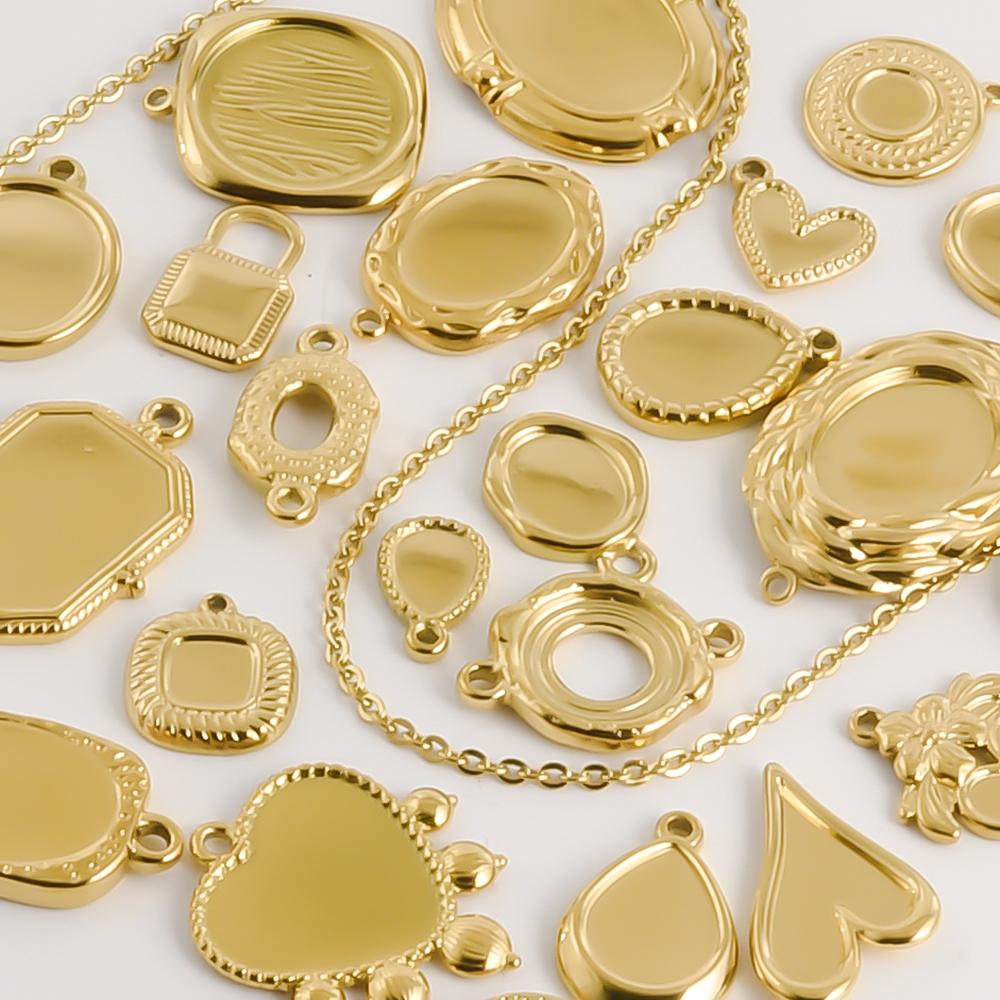 6Pcslot High Quality Blank Tray Heart Oval Round Geometric Stainless Steel Charms For Jewelry Making Enamel Stone Diy Pendants