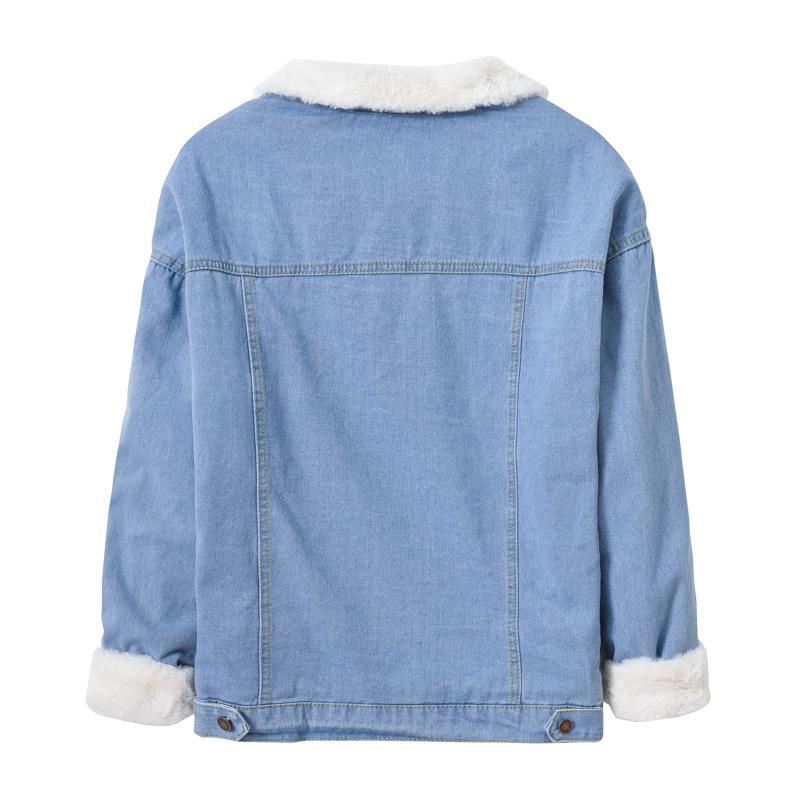 Women's Autumn Lamb Wool Padded Jacket Loose Fit Fleece Lined Thickened Denim Jacket