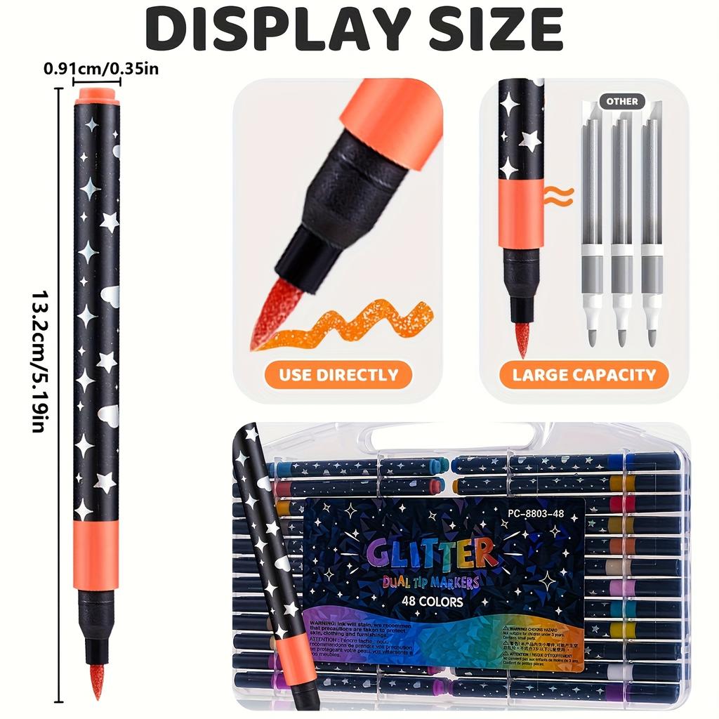 12/24/36pcs Colors Flash Effect Marker Pens | Acrylic-based Ink, Medium Point, Suitable for Drawing, Coloring, Sketching, Crafts