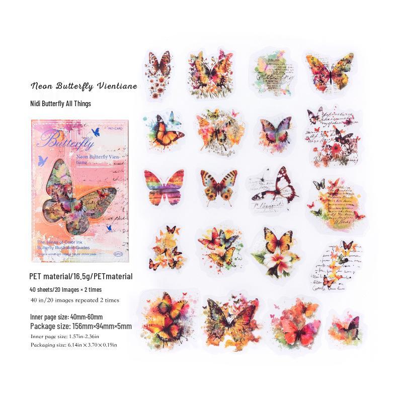 Акварельные стикеры MomoPET  Бабочка : Ретро, Цветной, Коллаж, Водонепроницаемый для Ведения Дневника и Декора