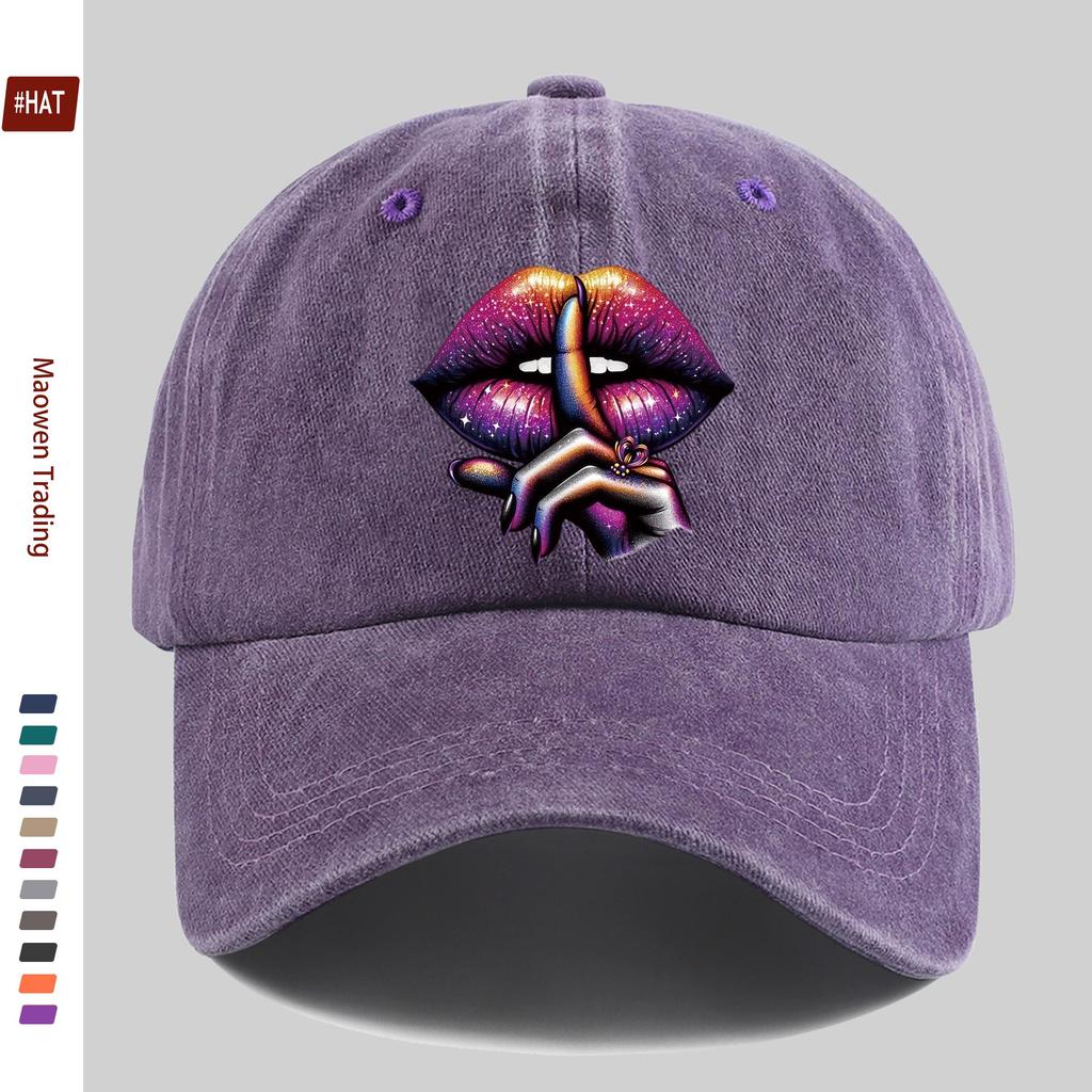 pc Purple Lip Pattern Printed Baseball Cap Fashion Casual Printed Design Golf Hat Home Leisure Decor Hat Comfortable Lightwe