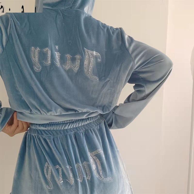 Autumn and winter fashion hot diamond velvet sports leisure suit two-piece set