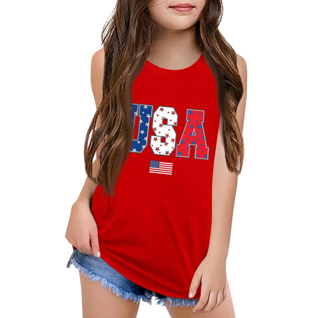 Girls  Kids Summer Crewneck Sleeveless Shirts Tank Tops