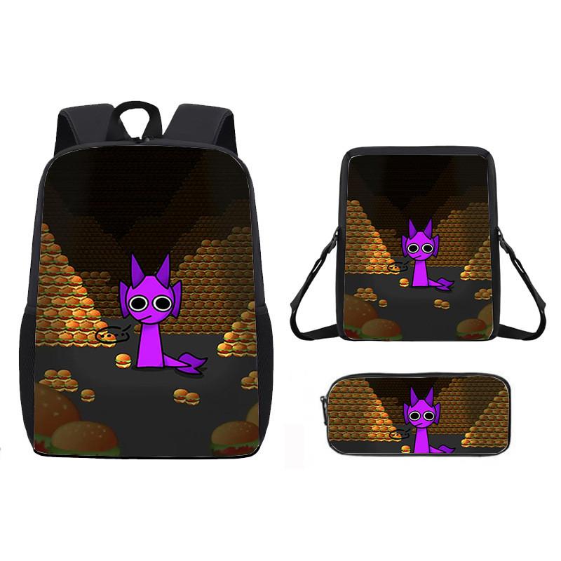Incredibox Sprunki Pattern Backpack Shoulder Bag Pencil Case Three Set Piece