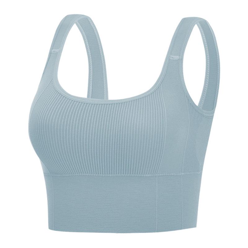 

Korean Style Ribbed Bodycon Spaghetti Strap Tank Top with Chest Pads and Open Back - Women s Sports Yoga Outerwear Bra Base Layer Lingerie One size сірий колір/синій