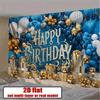 2D Alles Gute zum Geburtstag Hintergrundtuch Blaue Goldene Luftballons und Geschenke Wanddeko